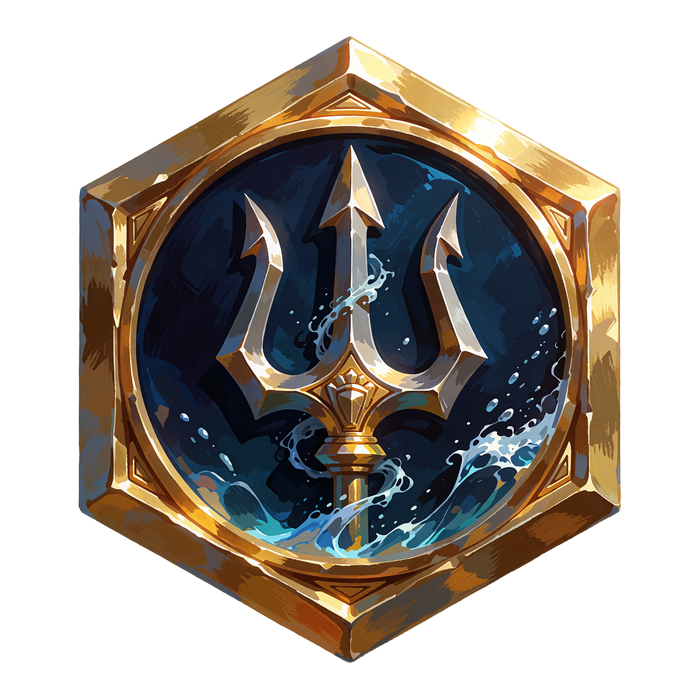 Niebieski emblemat z tr&oacute;jzębem Posejdona - ikona slota Poseidon's Tide w kasynie online