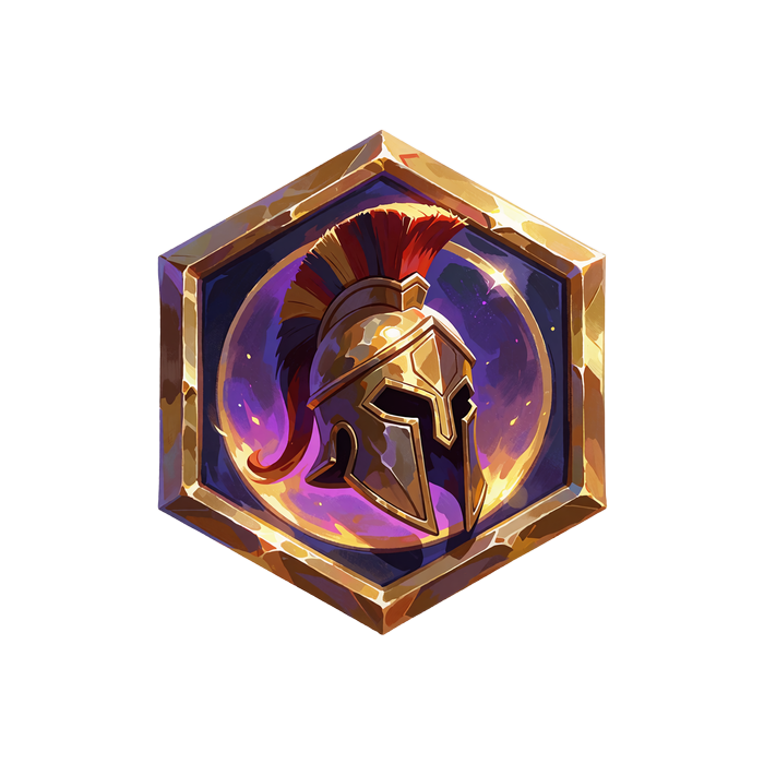 Złoty heksagonalny emblemat ze spartańskim hełmem - ikona slota Spartan Fury w Hercules Casino
