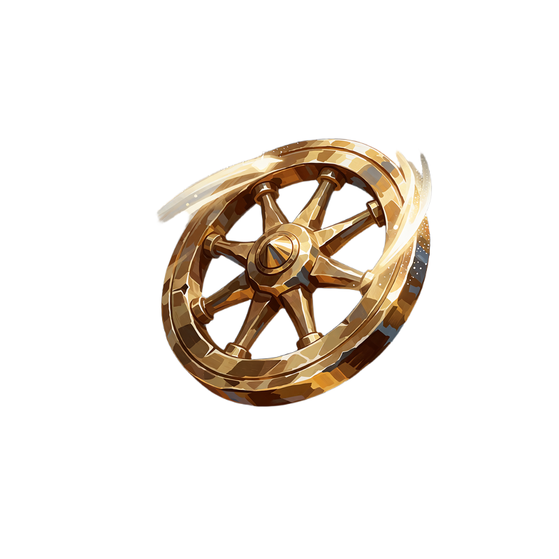Złoty amulet w formie wirującego koła rydwanu ze świetlną smugą - emblemat promocji Friday Spin Surge
